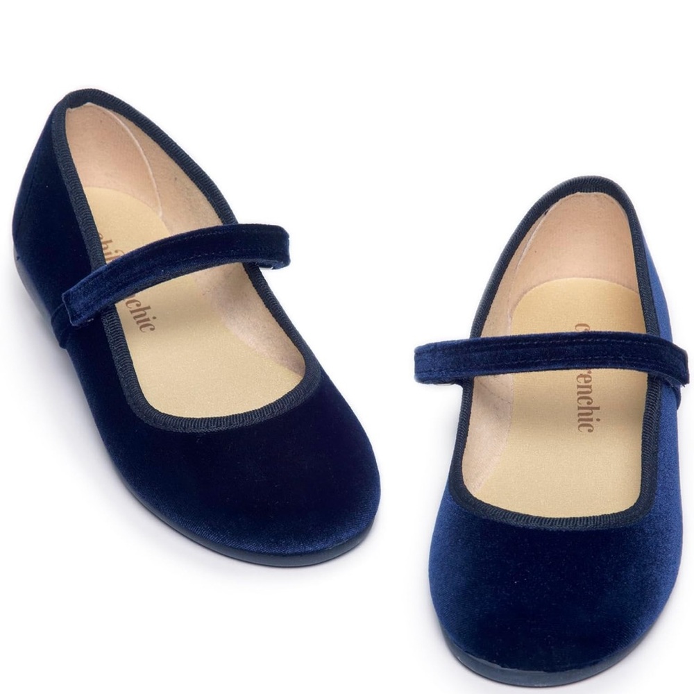 Childrenchic Navy Velvet Mary Janes Flats Kids Shoes